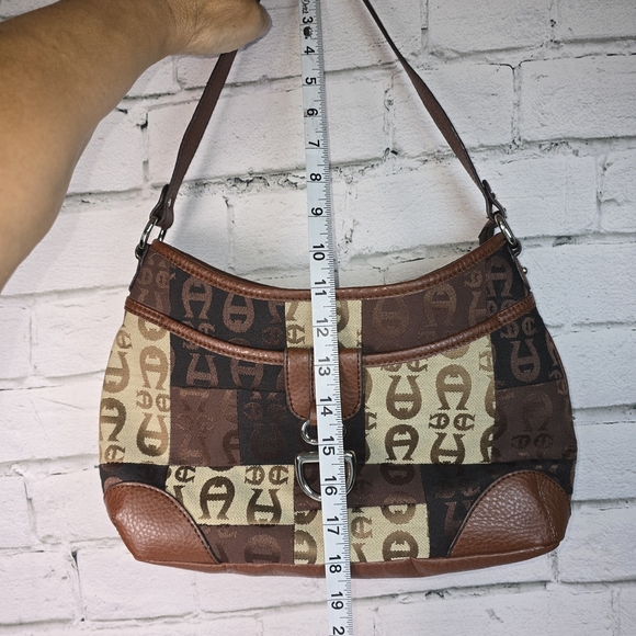 Etienne Aigner Brown and Tan Monogram Shoulder Bag - Picture 12 of 12